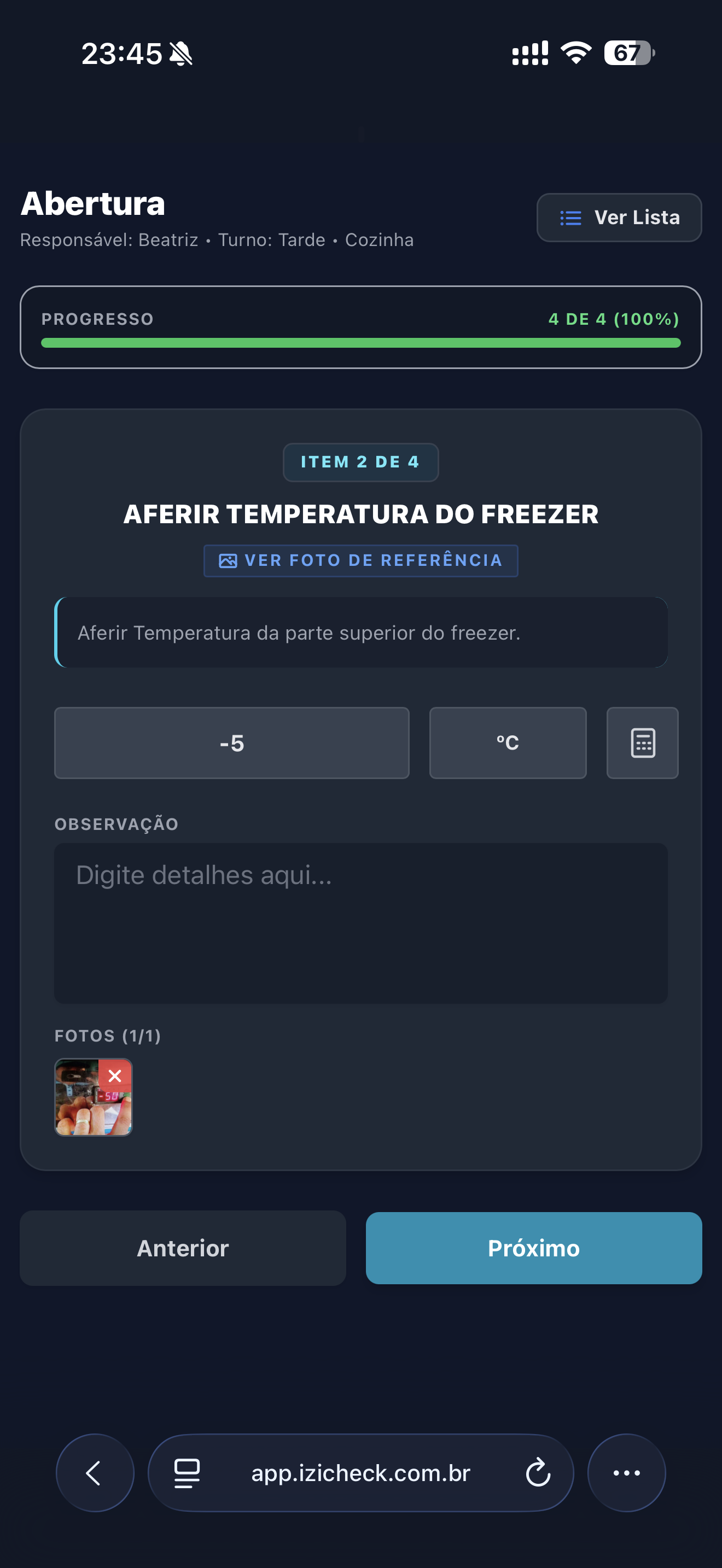 Modo foco para preencher checklist no IziCheck