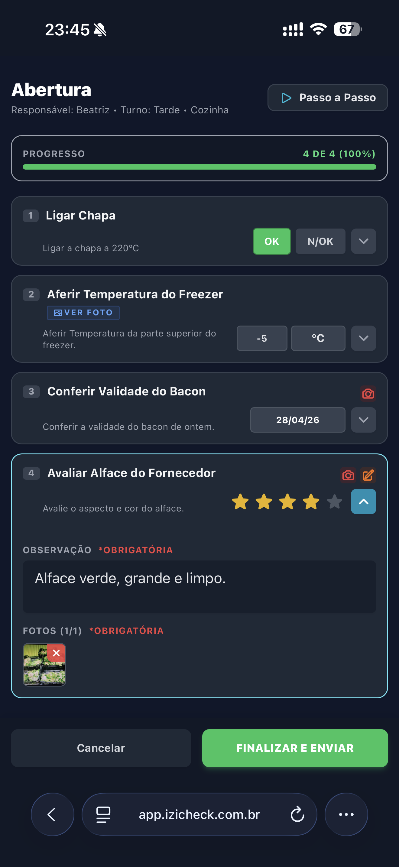 Modo lista de checklists no IziCheck