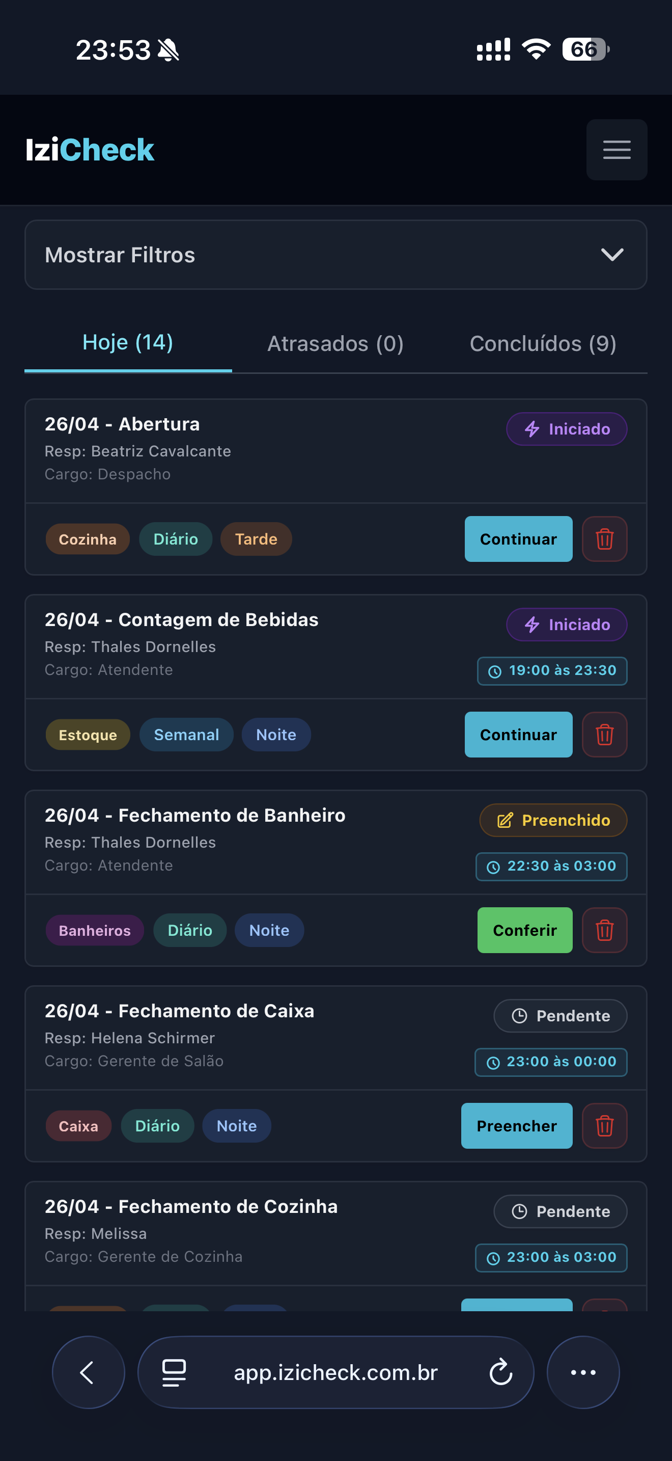 Checklist no celular