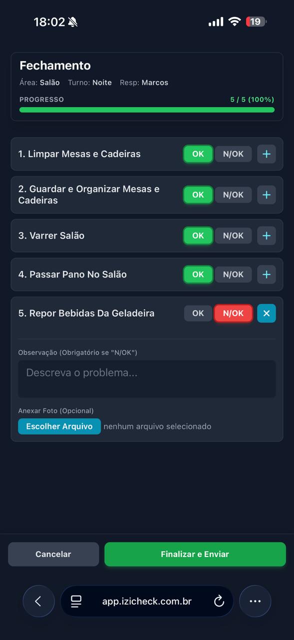 Tela IziCheck Mobile