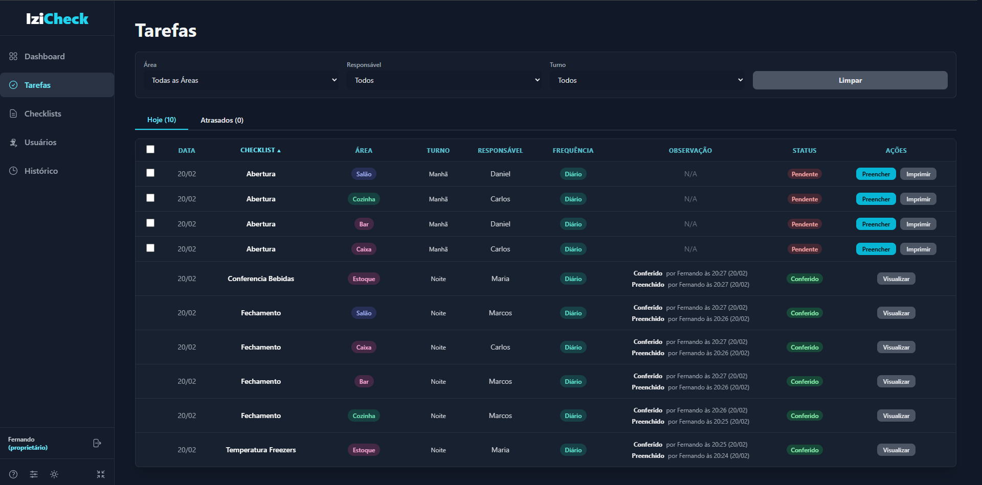 Visão Geral de Tarefas no PC